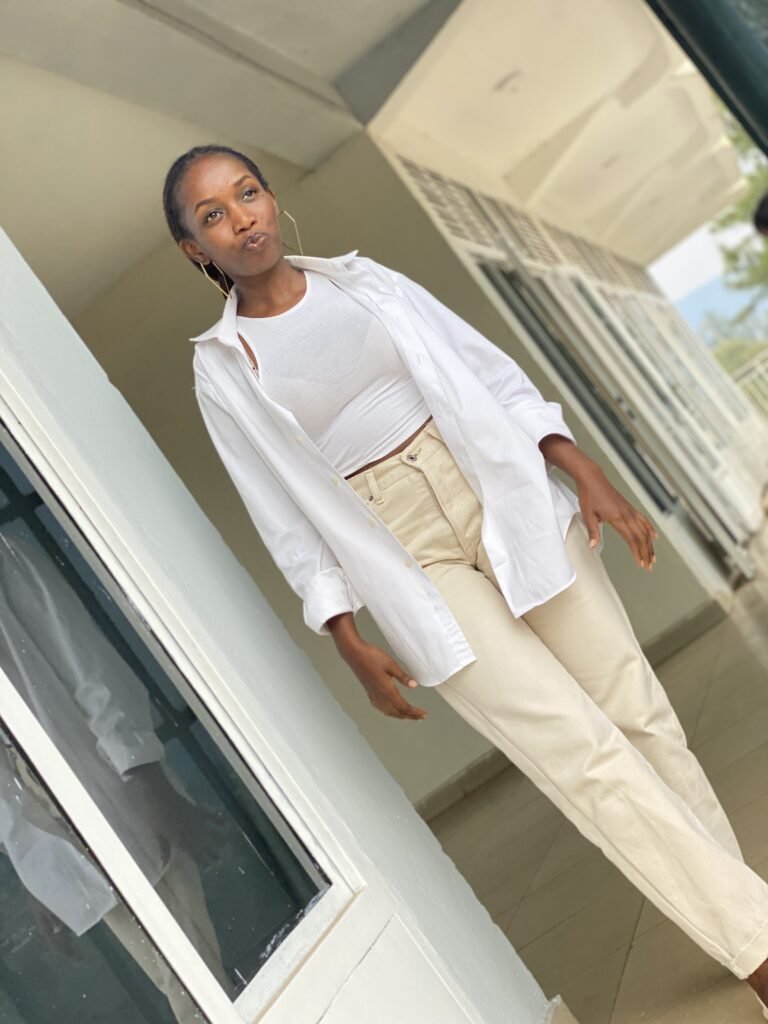 white top and oversized shirt with cutr creamy boyfriend jean - styled by france